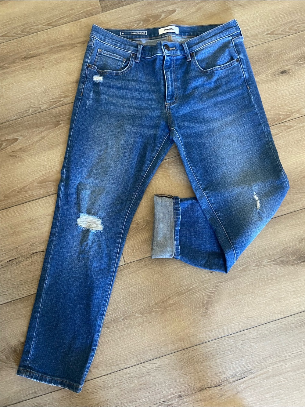 Sonoma Women’s Boyfriend Jeans - Medium Blue Distressed